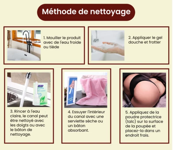 Guide de nettoyage de la vaginette artificielle pour une durée dans le temps.